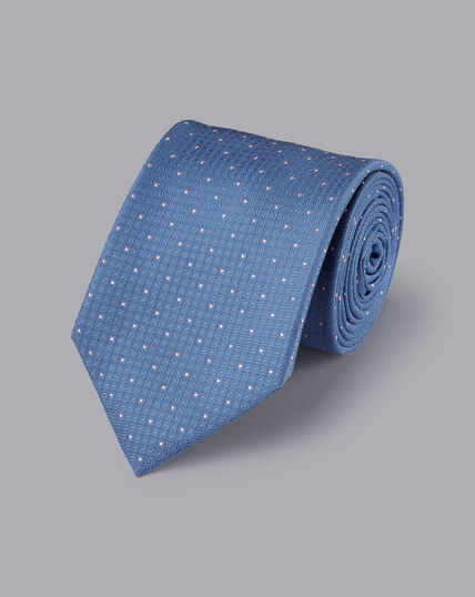 Schmutzabweisende Krawatte aus Seide mit Punkten - Indigoblau