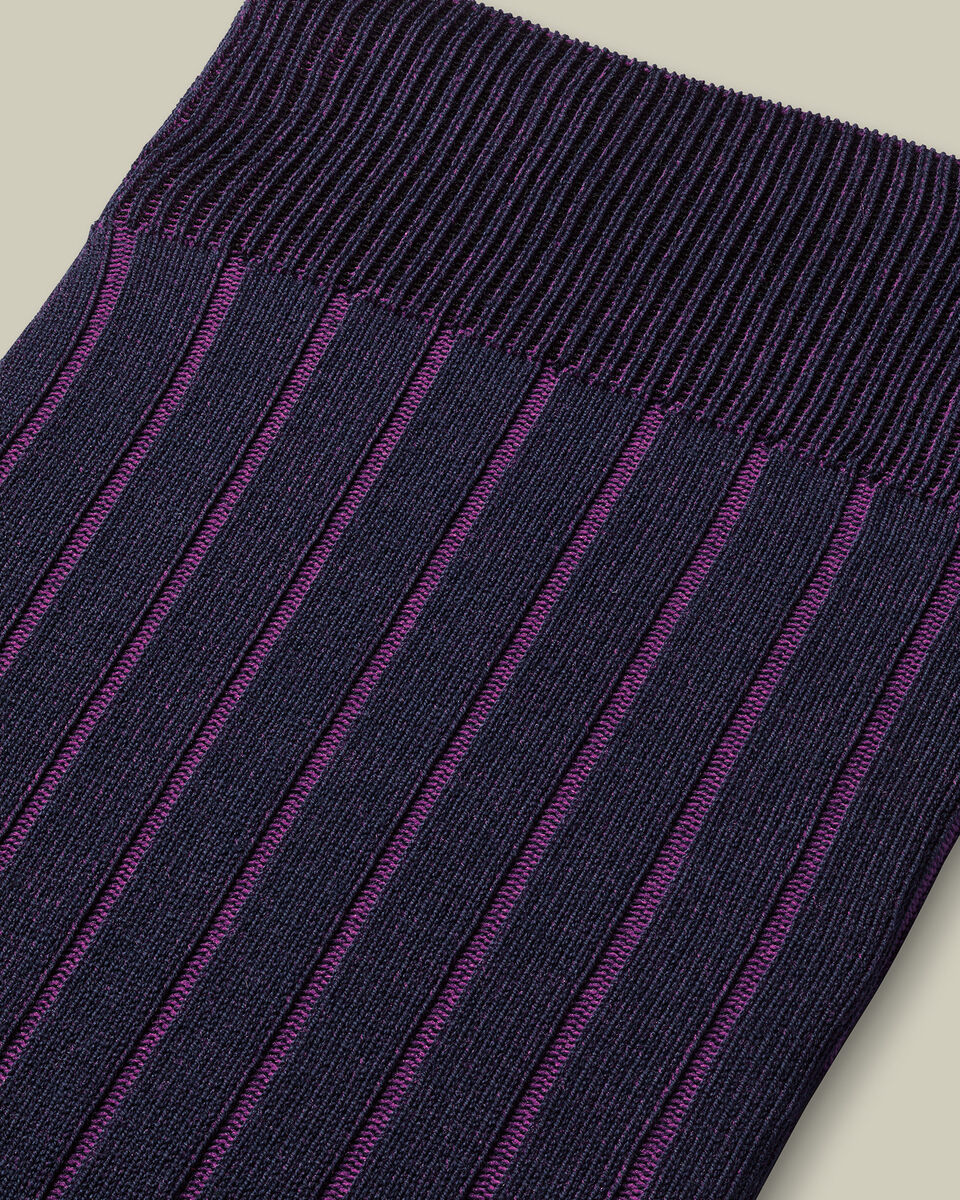 Chaussettes c&ocirc;tel&eacute;es &agrave; rayures en coton - Violet