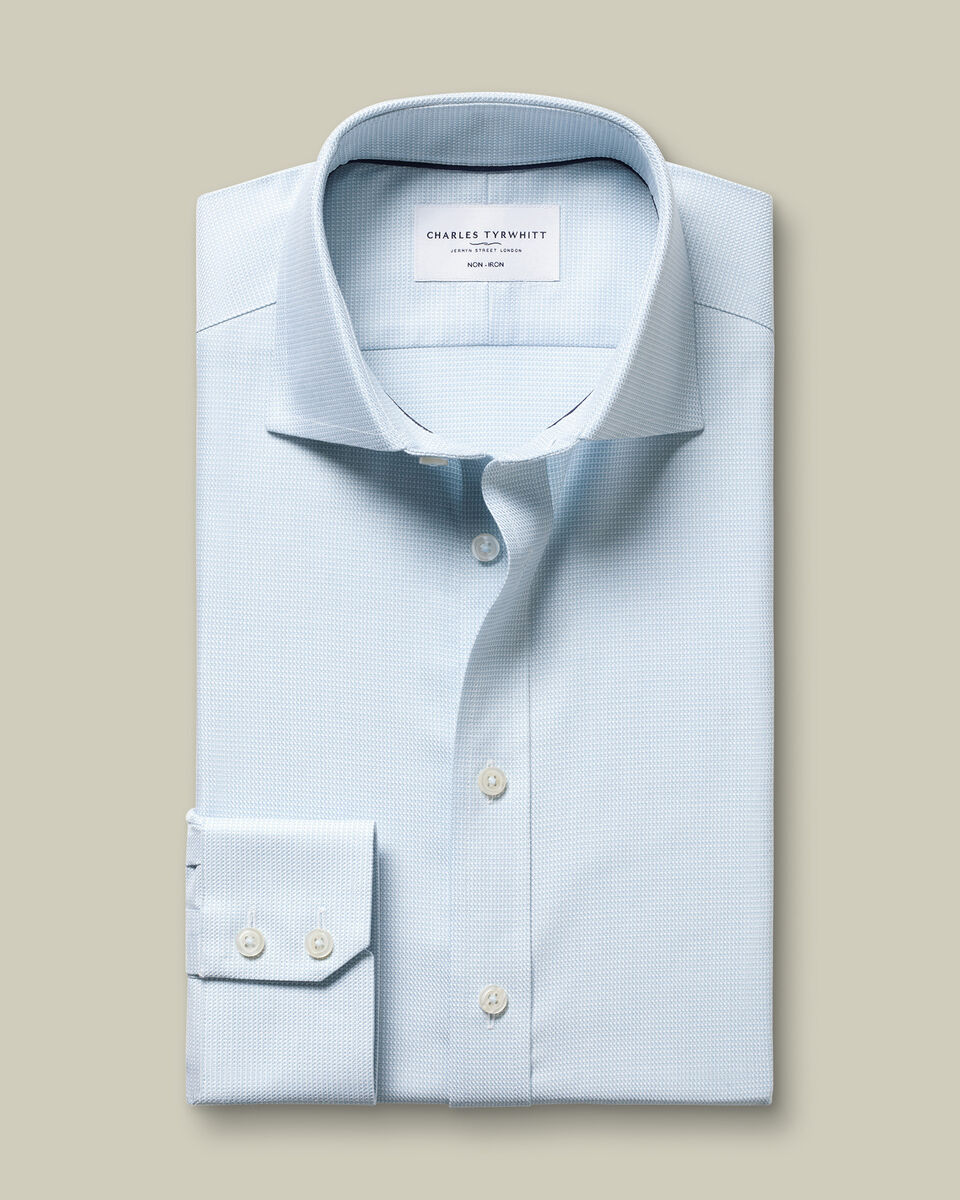 Non-Iron Stretch Trafalgar Weave Shirt - Pale Teal Green
