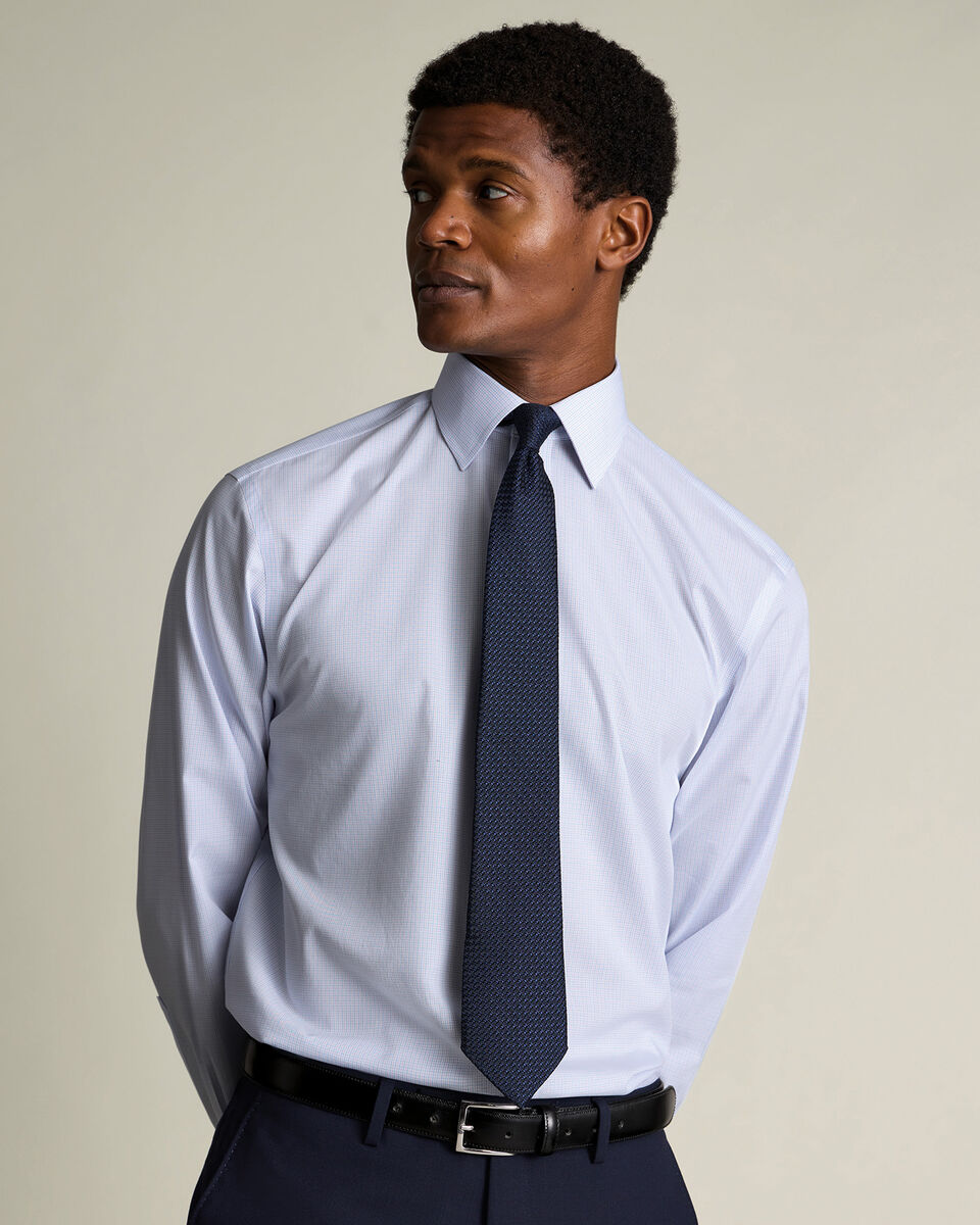 Non-Iron Stretch Poplin Check Shirt &ndash; Lilac & Sky Blue