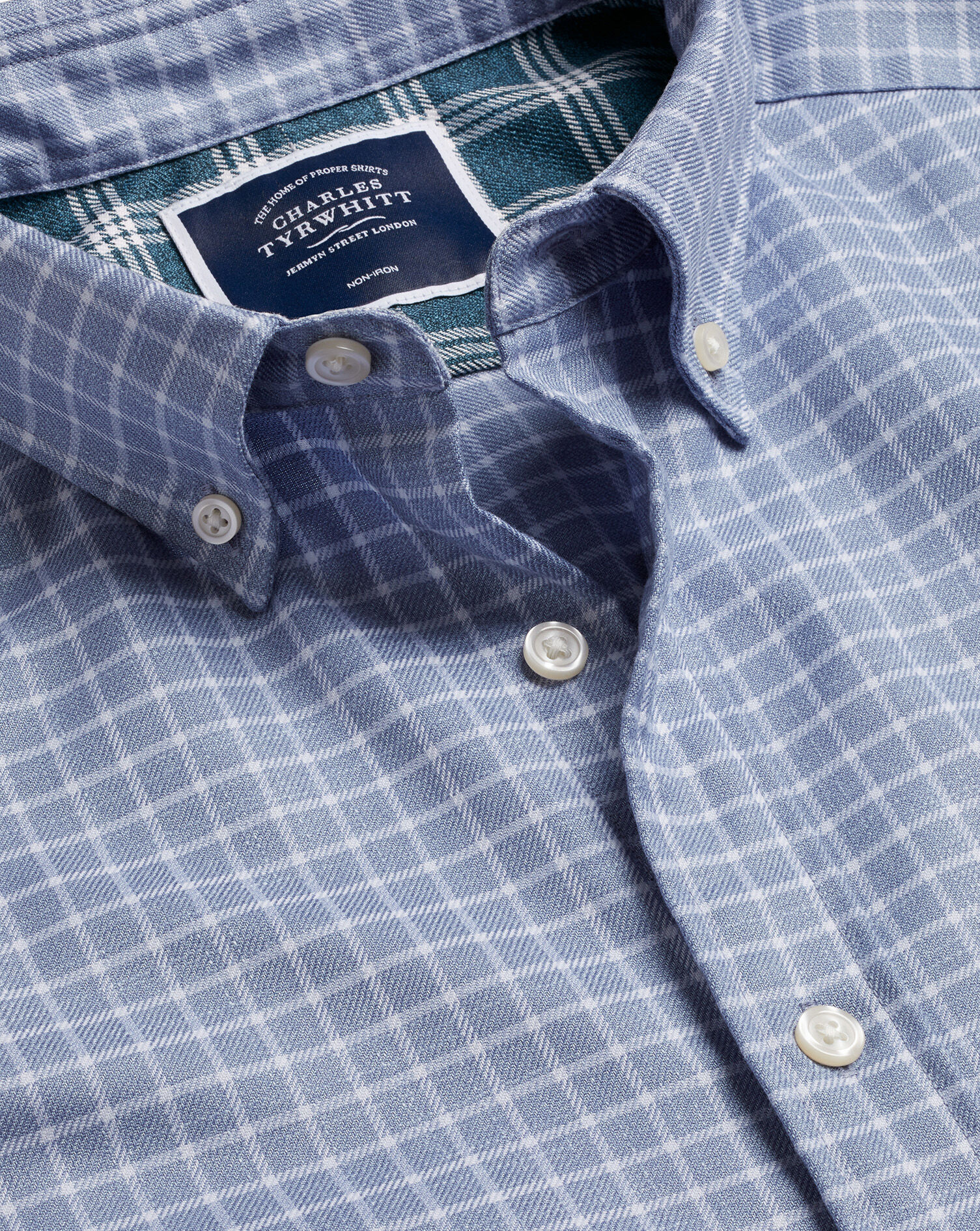 Non-Iron Twill Check Shirt - Steel Blue 