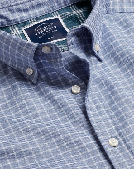 Button-Down Collar Non-Iron Twill Check Shirt - Steel Blue