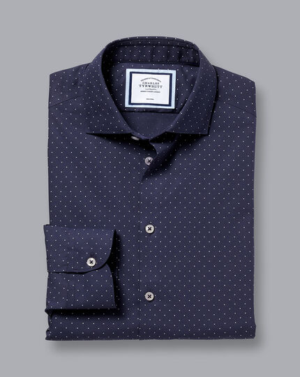 Semi-Spread Collar Non-Iron Spot Printed Shirt - Navy