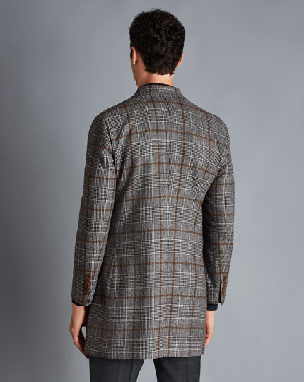 Prince of Wales Check Wool Overcoat - Grey