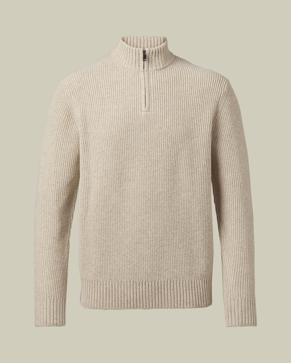 Dikke Jumper Met Hals Met Rits Van Pure Merinowol - Havermoutkleur