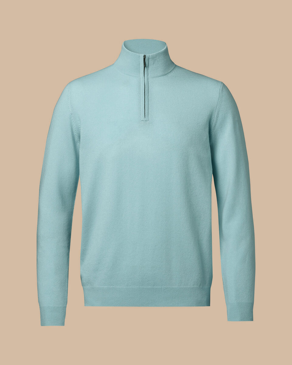 Cashmere Quarter Zip Sweater - Aqua Green