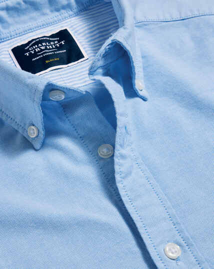 Button-Down Collar Stretch Washed Oxford Shirt - Sky Blue