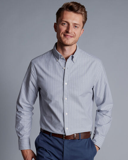 Collared Stripe Cotton Shirt - Butchers Stripe