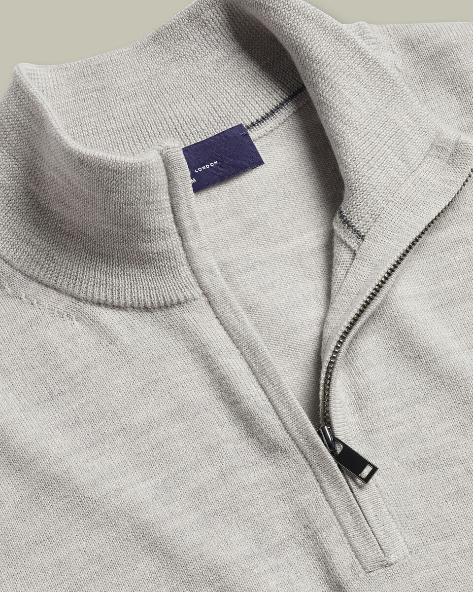 Pull &agrave; col zipp&eacute; en m&eacute;rinos - Argent