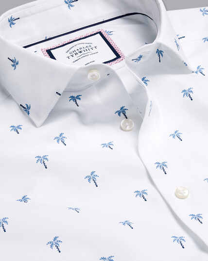Semi-Spread Collar Palm Tree Printed Shirt - Blue