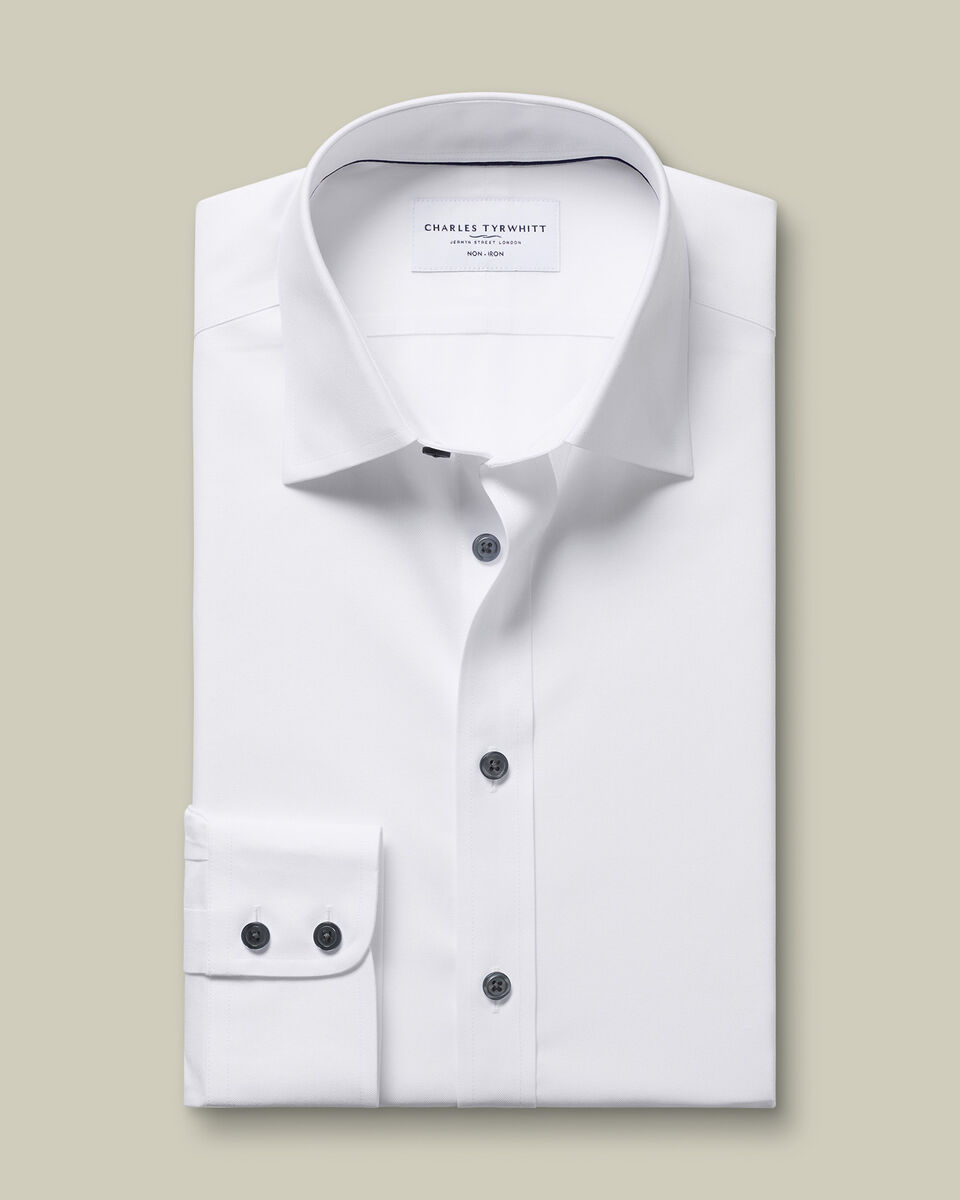 Non-Iron Twill with Contrast Buttons Shirt - White