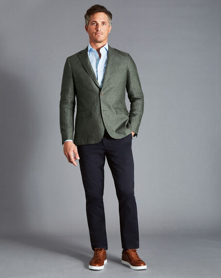 Italian Linen Jacket - Olive Green