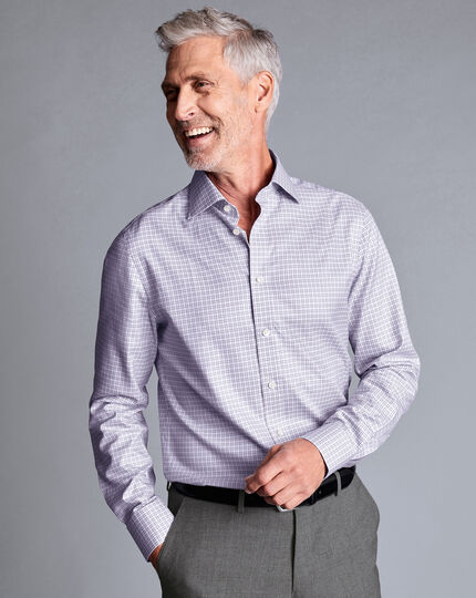 Semi-Cutaway Collar Egyptian Cotton Multi Check Shirt - Mauve Purple