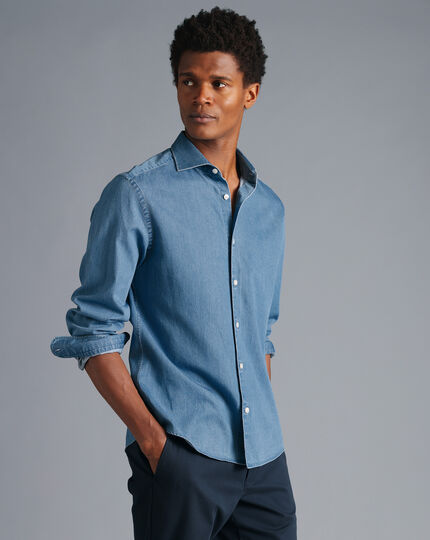 Cutaway Collar Denim Shirt - Ocean Blue