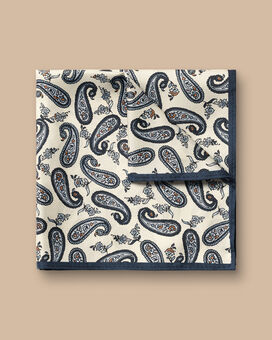 Pochette de costume en soie à mini motif cachemire - ivoire