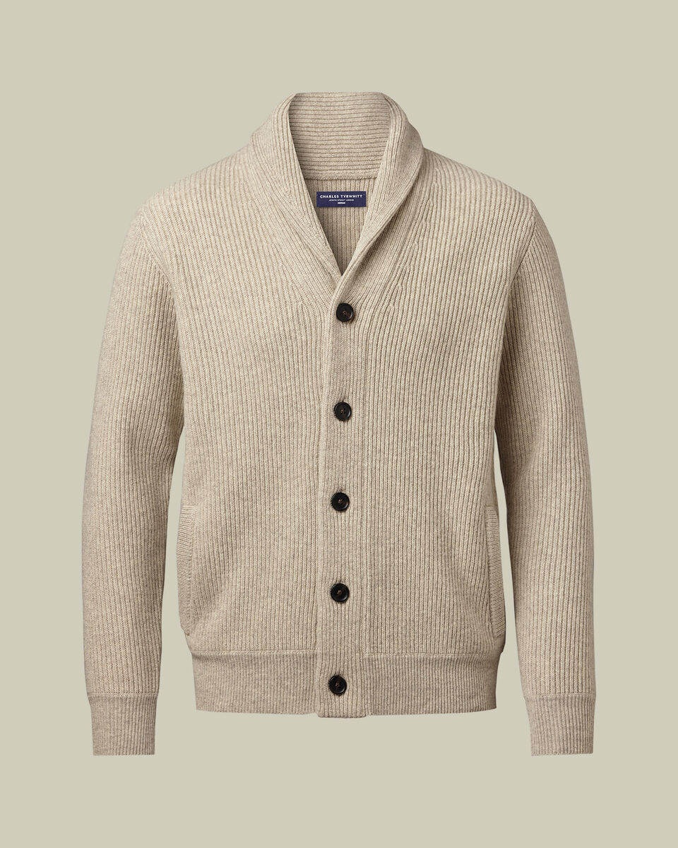 Grof Gesneden Vest Van Pure Merinowol Met Sjaalkraag - Havermoutkleur