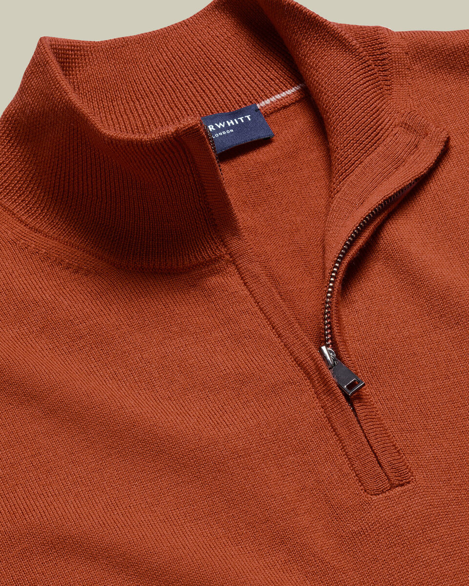 Pure Merino Quarter Zip Jumper - Orange