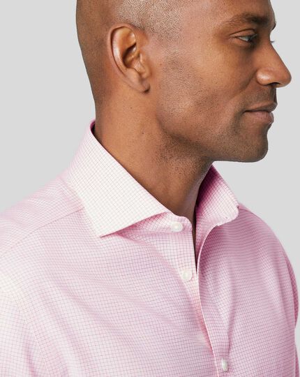 Cutaway Collar Non-Iron Cotton Stretch Check Shirt - Pink