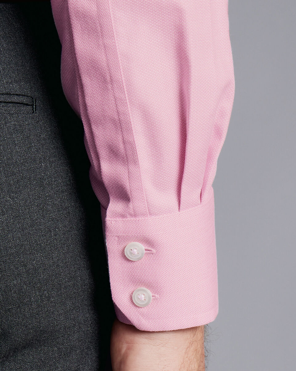 Spread Collar Non-Iron Henley Weave Shirt - Pink | Charles Tyrwhitt