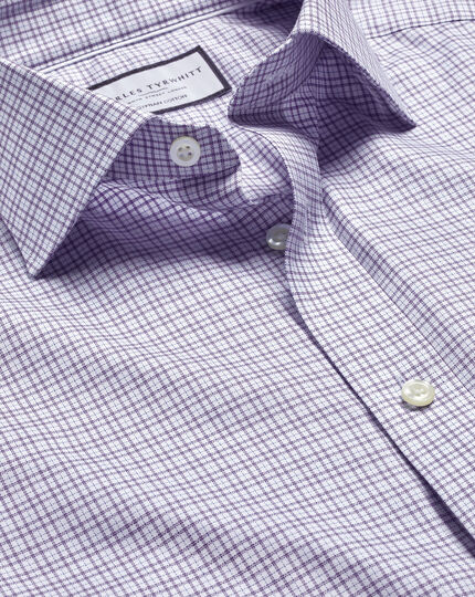 Semi-Cutaway Collar Egyptian Cotton Multi Check Shirt - Mauve Purple