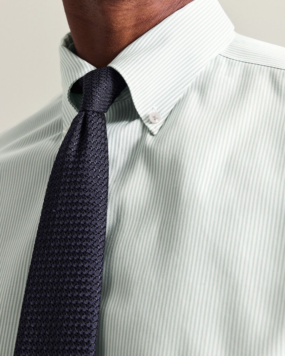Non-Iron Stretch Pinpoint Oxford Stripe Shirt - Mid Green