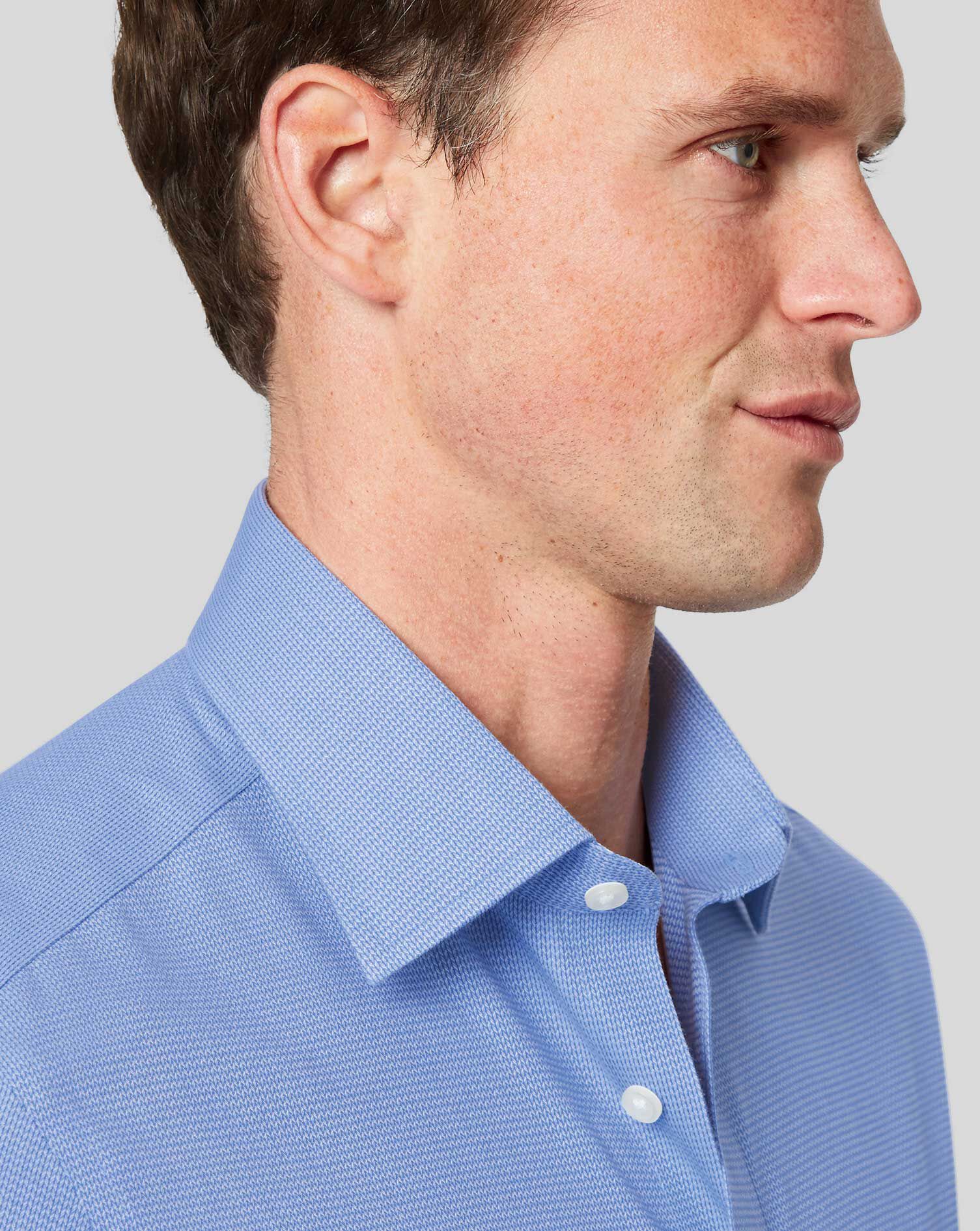 Non-Iron Mini Herringbone Shirt - Blue 