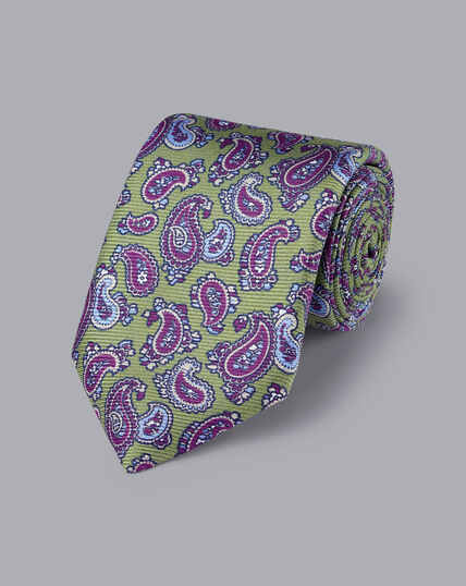Italienische Krawatte aus Seide mit Print - Olivgrün