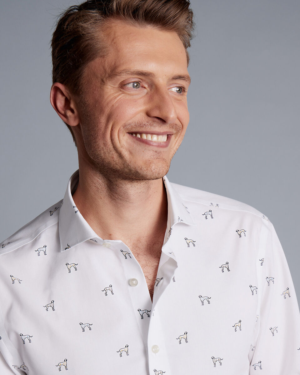 Semi-Cutaway Collar Non-Iron Dalmatian Print Shirt  - Multi