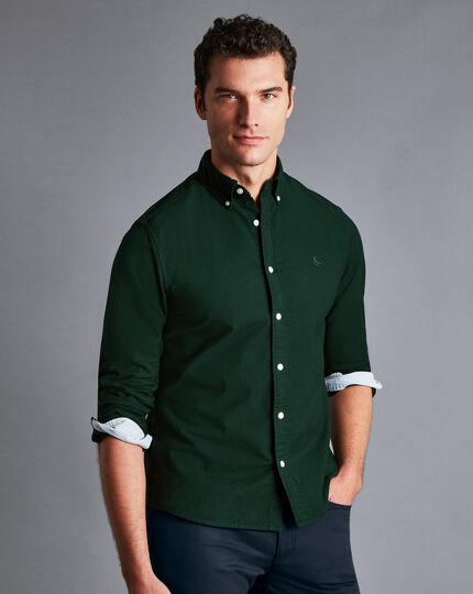 Button-Down Collar Washed Oxford Shirt - Dark Green