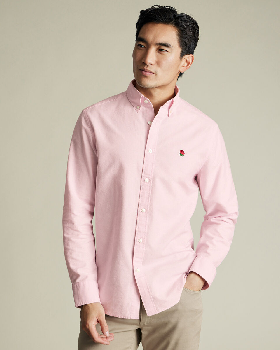 England Rugby Button-Down Washed Oxford Shirt - Pink | Charles 