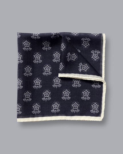 LIMITED EDITION England Rugby English Rose Pocket Square - Navy & White