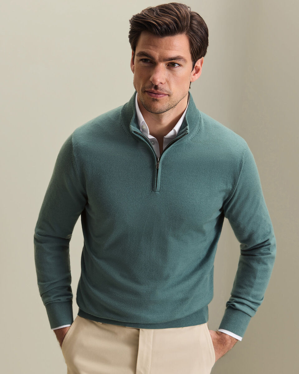 Pure Merino Quarter Zip Jumper - Teal Green