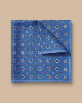 Pochette de costume en soie à motif médaillon - bleu cobalt