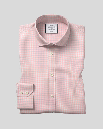 Spread Collar Non-Iron Grid Check Shirt - Pink