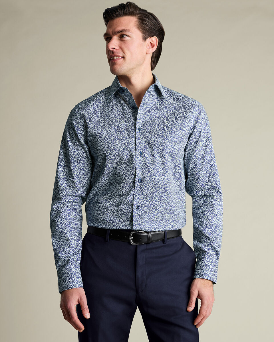 Non-Iron Stretch Print Shirt - Dark Blue