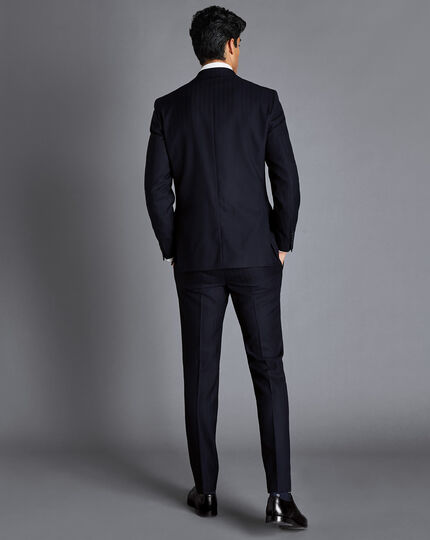 British Luxury Herringbone Suit - Dark Navy