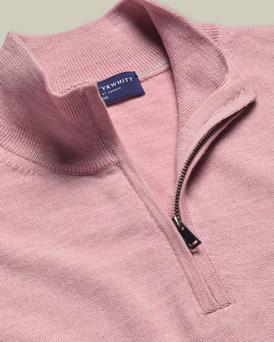 Pure Merino Quarter Zip Jumper - Pink