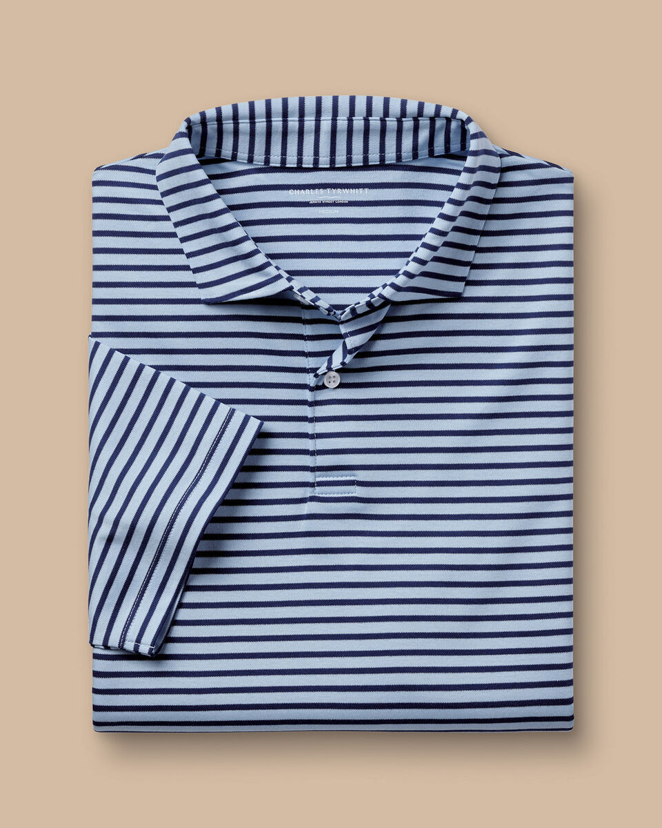 Smart Jersey Stripe Polo Sky Blue Charles Tyrwhitt