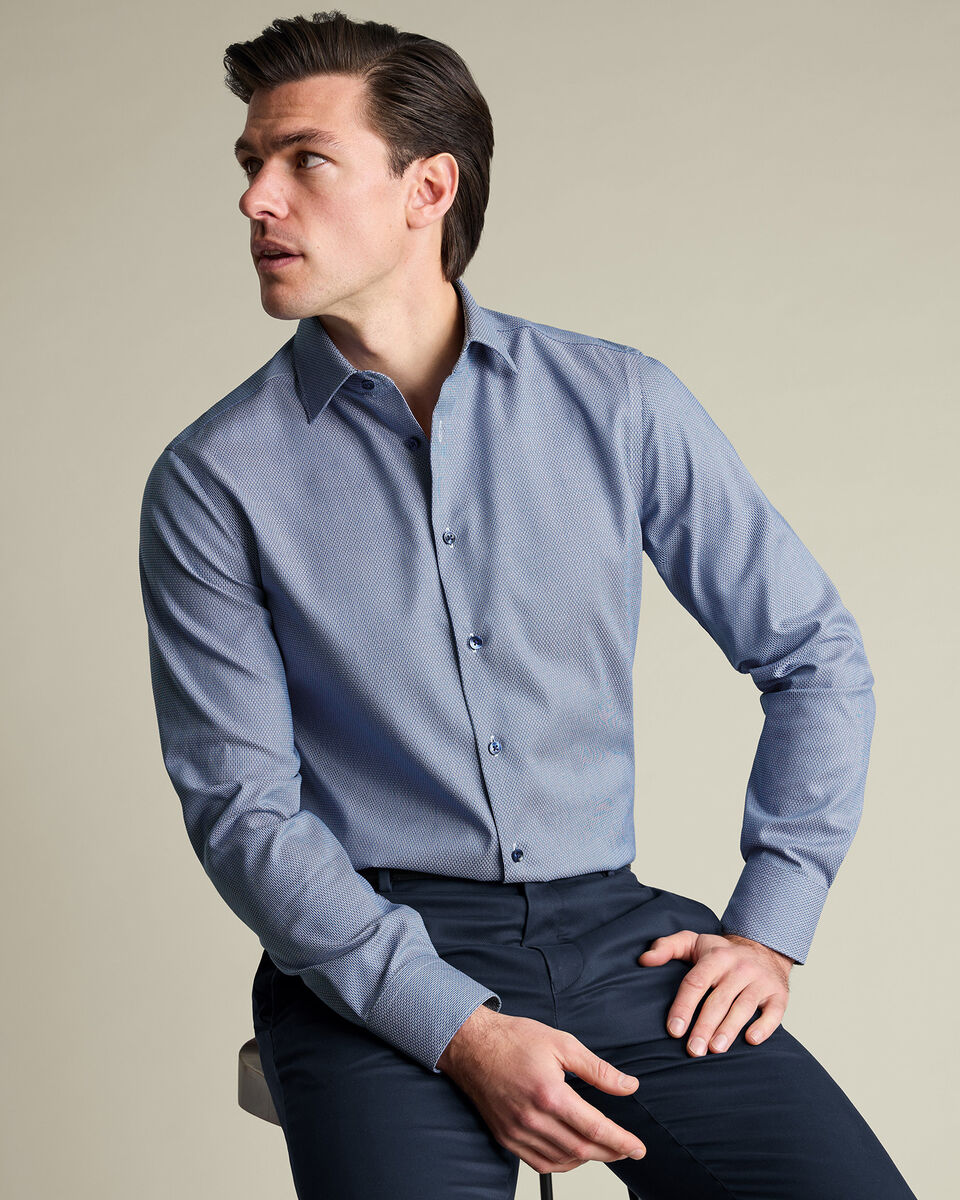 Non-Iron Stretch Texture Shirt - Navy