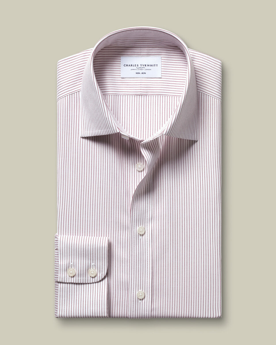 Non-Iron Twill Stripe Shirt - Burgundy
