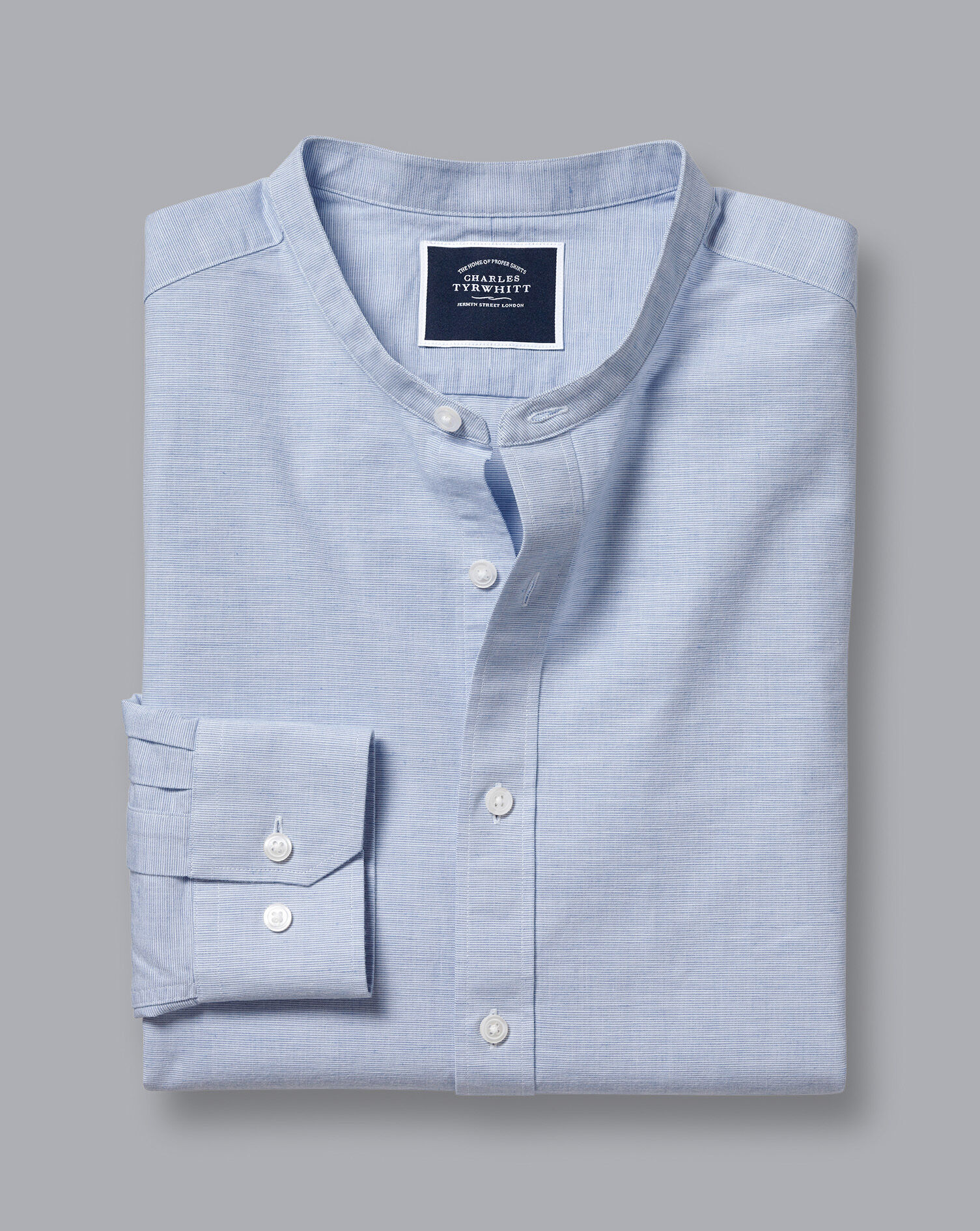 Collarless Cotton Linen Shirt - Ocean 