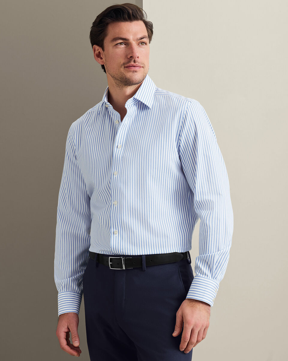 Non-Iron Twill Stripe Shirt - Cornflower Blue