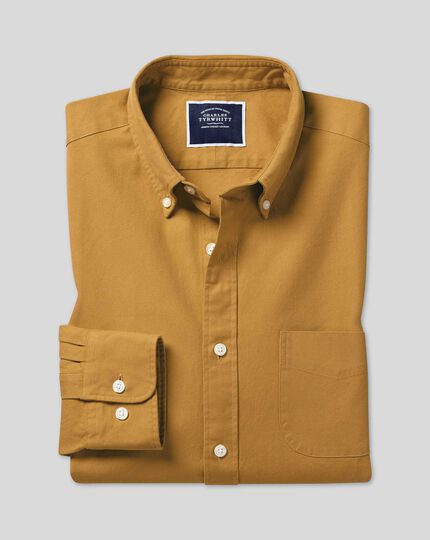 Button-Down Collar Washed Oxford Shirt - Mustard