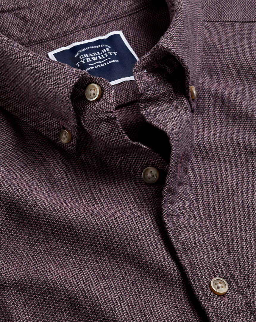 Gebürstetes Flanell-Hemd aus Dobby-Gewebe mit Button-down-Kragen und Pfeil-Motiv - Traubenfarben
