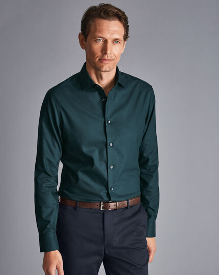 Semi-Cutaway Collar Non-Iron Stretch Texture Shirt - Blue & Green