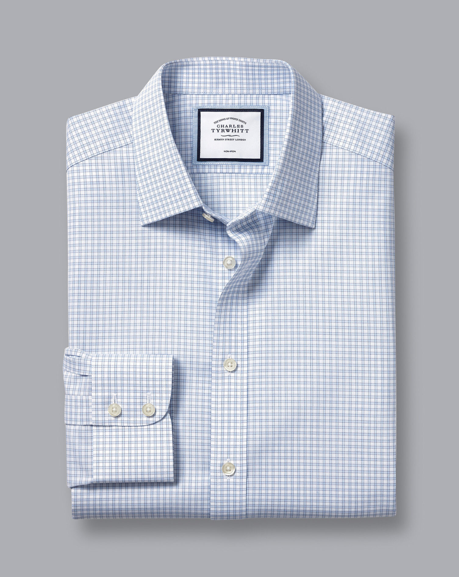 Non-Iron Poplin Fine Check Shirt - Sky 