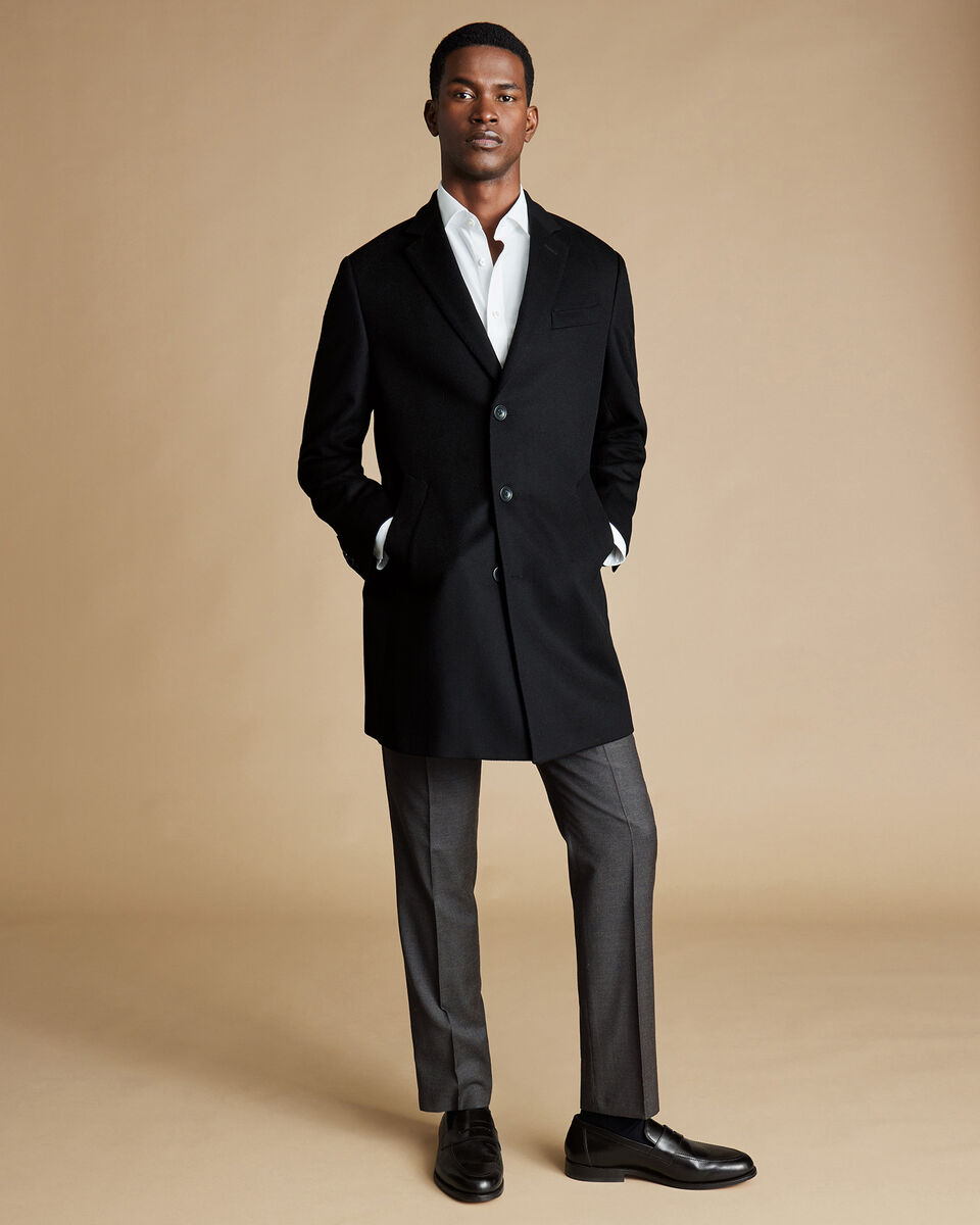 Wool Overcoat - Black | Charles Tyrwhitt