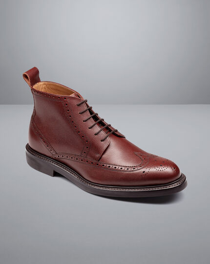 Leather Brogue Boots - Chestnut Brown