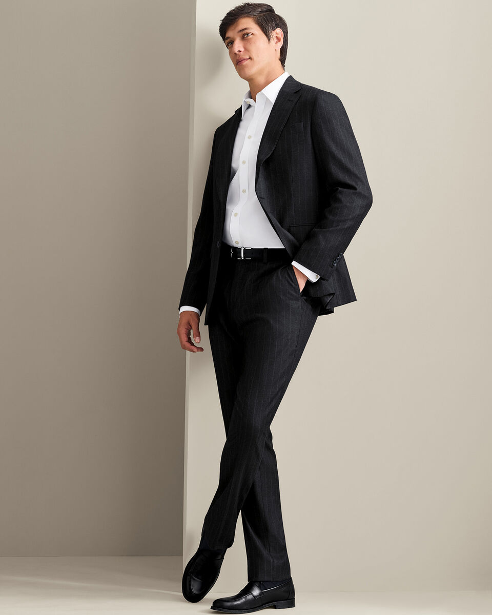 Italian Flannel Stripe Suit Jacket - Charcoal Grey