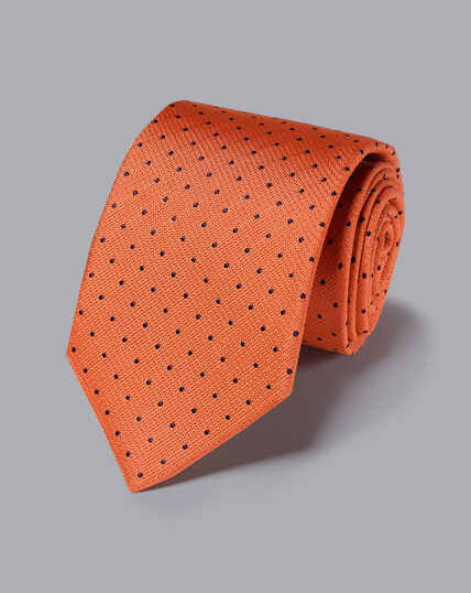 Stain Resistant Silk Textured Spot Tie - Orange & Navy